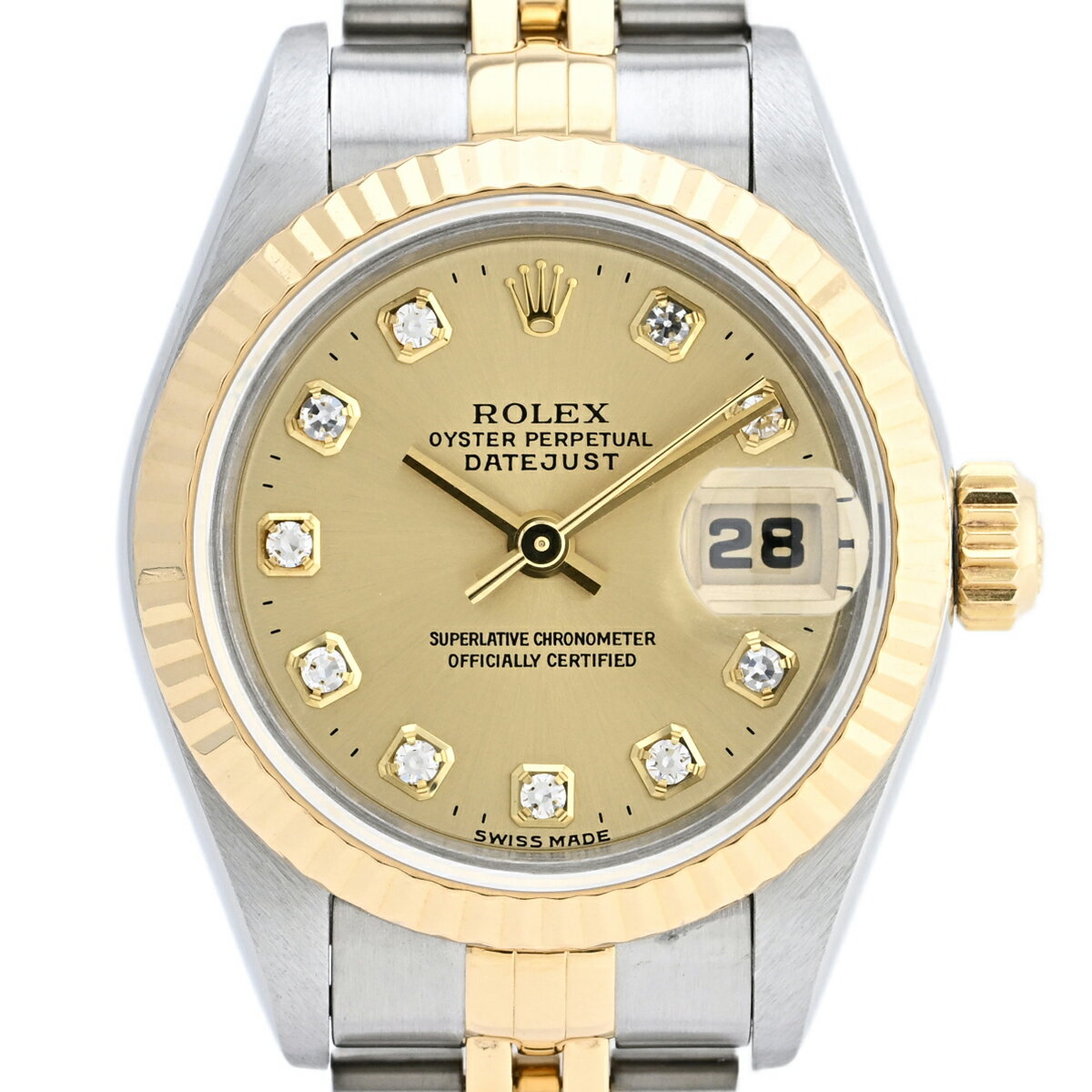 【ラッピング可】 ロレックス ROLEX デイトジャスト 10Pダイヤ 69173G 腕時計 SS YG ダイヤモンド 自動巻き シャンパンゴールド レディース 【中古】