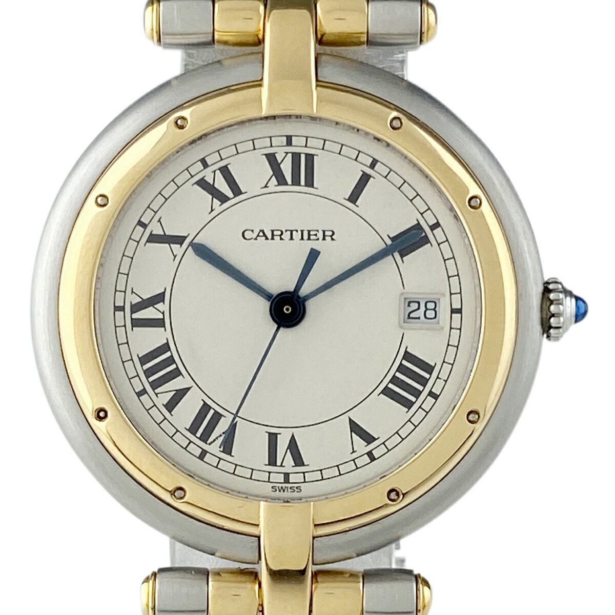 【ラッピング可】 カルティエ CARTIER パンテール ヴァンドーム 2ロウ 腕時計 SS YG クォーツ アイボリー メンズ 【中古】