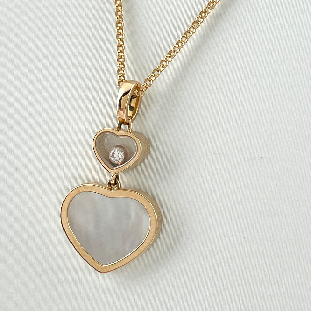 【ラッピング可】ショパール Chopard ハッピー ハート ネックレス K18 PG ピンクゴールド ペンダント メレダイヤ ネックレス 750 ダイヤモンド マザー オブ パール レディース 【中古】のサムネイル