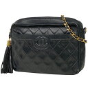 22％OFF シャネル CHANEL ココマーク フリンジ チェーン ショルダーバッグ タッセル マトラッセ レザー ブラック レディース 【中古】 msp29