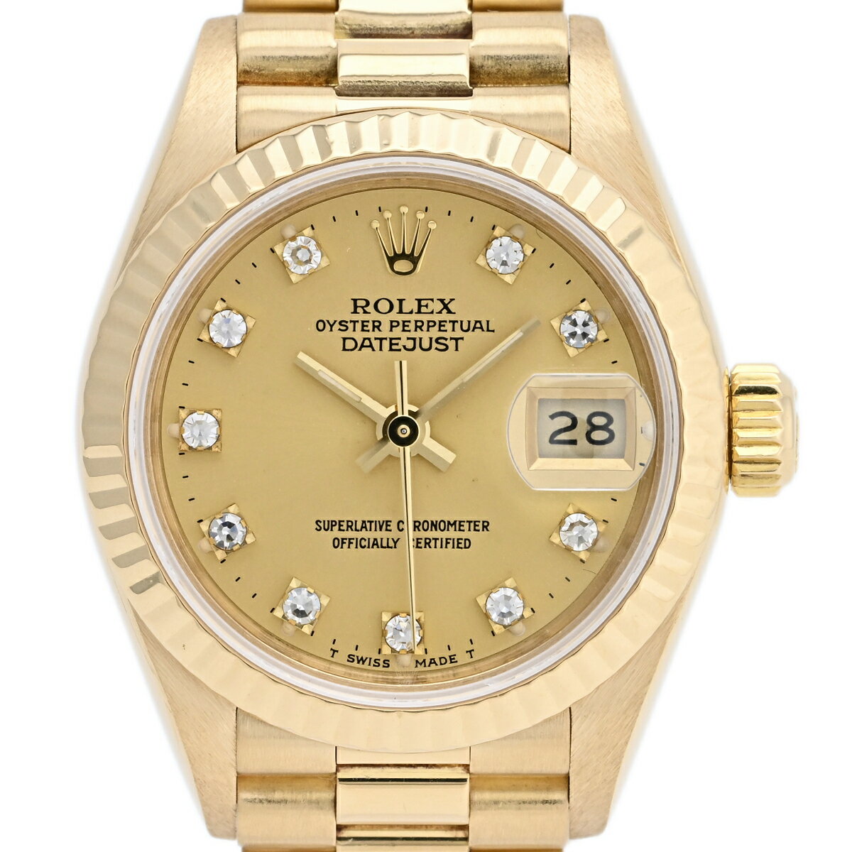 【ラッピング可】 ロレックス ROLEX デイトジャスト 10Pダイヤ 69178G 腕時計 YG ダイヤモンド 自動巻き シャンパンゴールド レディース 【中古】