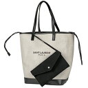 サンローラン SAINT LAURENT テディ トートバッグ 巾着 ロゴ トートバッグ キャンバス ナチュラル ブラック 551595 レディース 【中古】