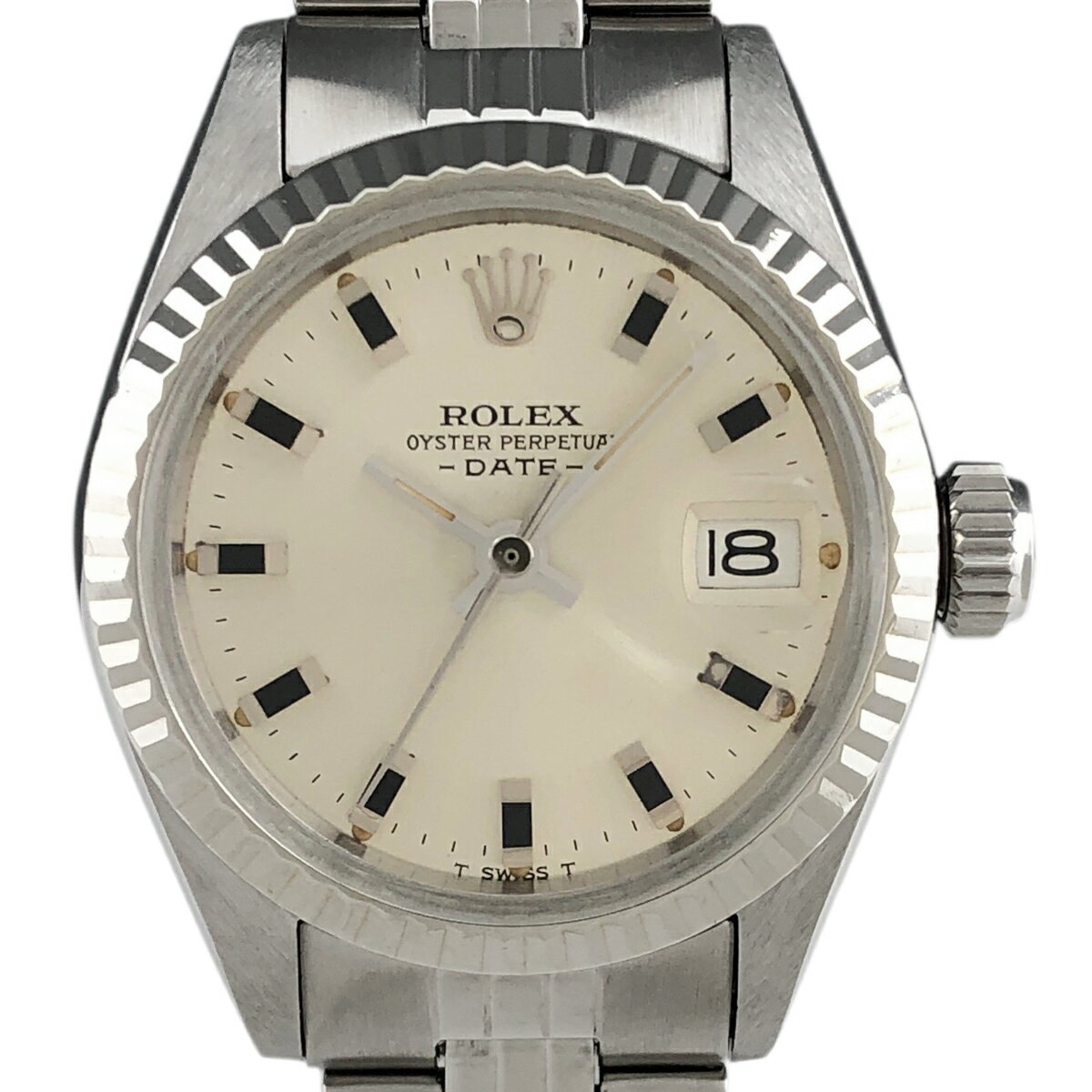 【ラッピング可】 ロレックス ROLEX オイスターパーペチュアル デイト 6917 腕時計 SS WG 自動巻き シルバー レディース 【中古】