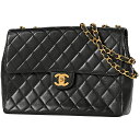 24％OFF シャネル CHANEL デカ マトラッセ シングルフラップ チェーン ショルダーバッグ ココマーク Wチェーン ショルダーバッグ レザー ブラック レディース 【中古】 msp29