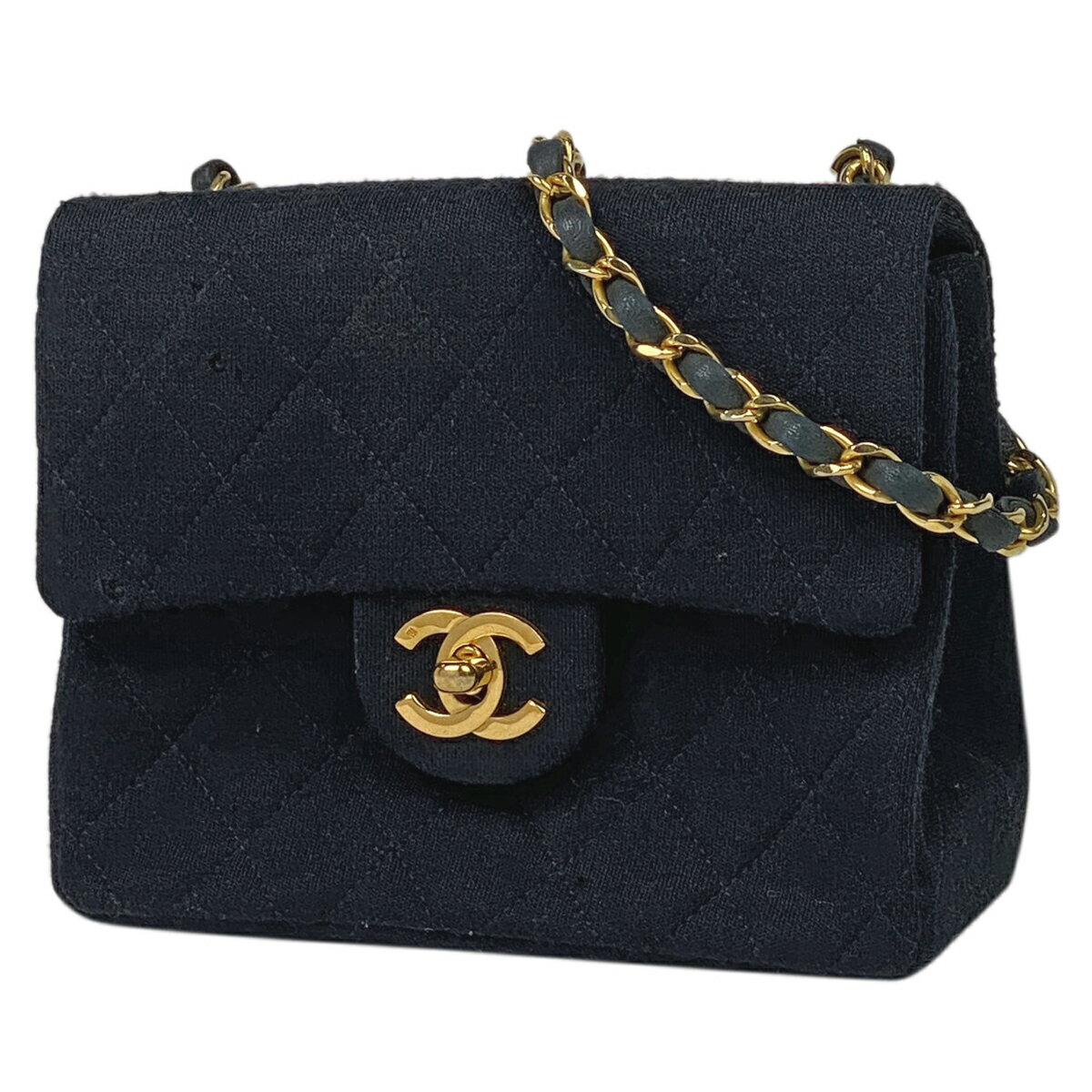 18％OFF シャネル CHANEL ミニ マトラッセ シングルフラップ チェーン ショルダーバッグ ココマーク ショルダーバッグ ジャージー ネイビー A01115 レディース 【中古】 msp29