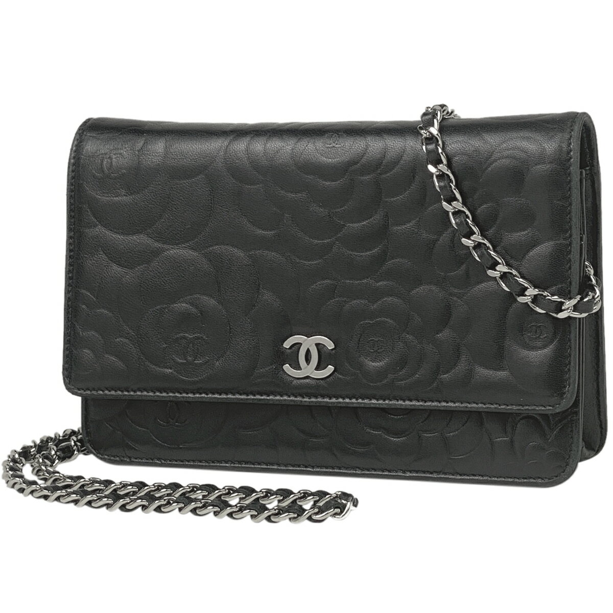 26％OFF シャネル CHANEL カメリア チェーン ウォレット ココマーク 財布 ショルダーバッグ レザー ブラック A47421 レディース 【中古】 msp29