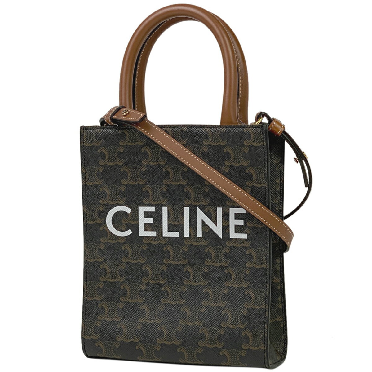 セリーヌ CELINE ミニ バーティカル カバ トートバッグ 2WAY ショルダーバッグ ハンドバッグ トートバッグ コーティングキャンバス ブラック ブラウン レディース 【中古】