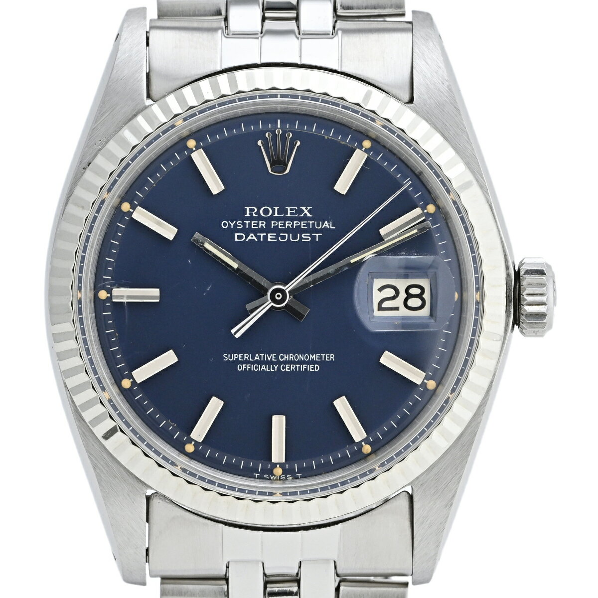 【ラッピング可】 ロレックス ROLEX デイトジャスト 1601 腕時計 SS WG 自動巻き ブルー メンズ 【中古】