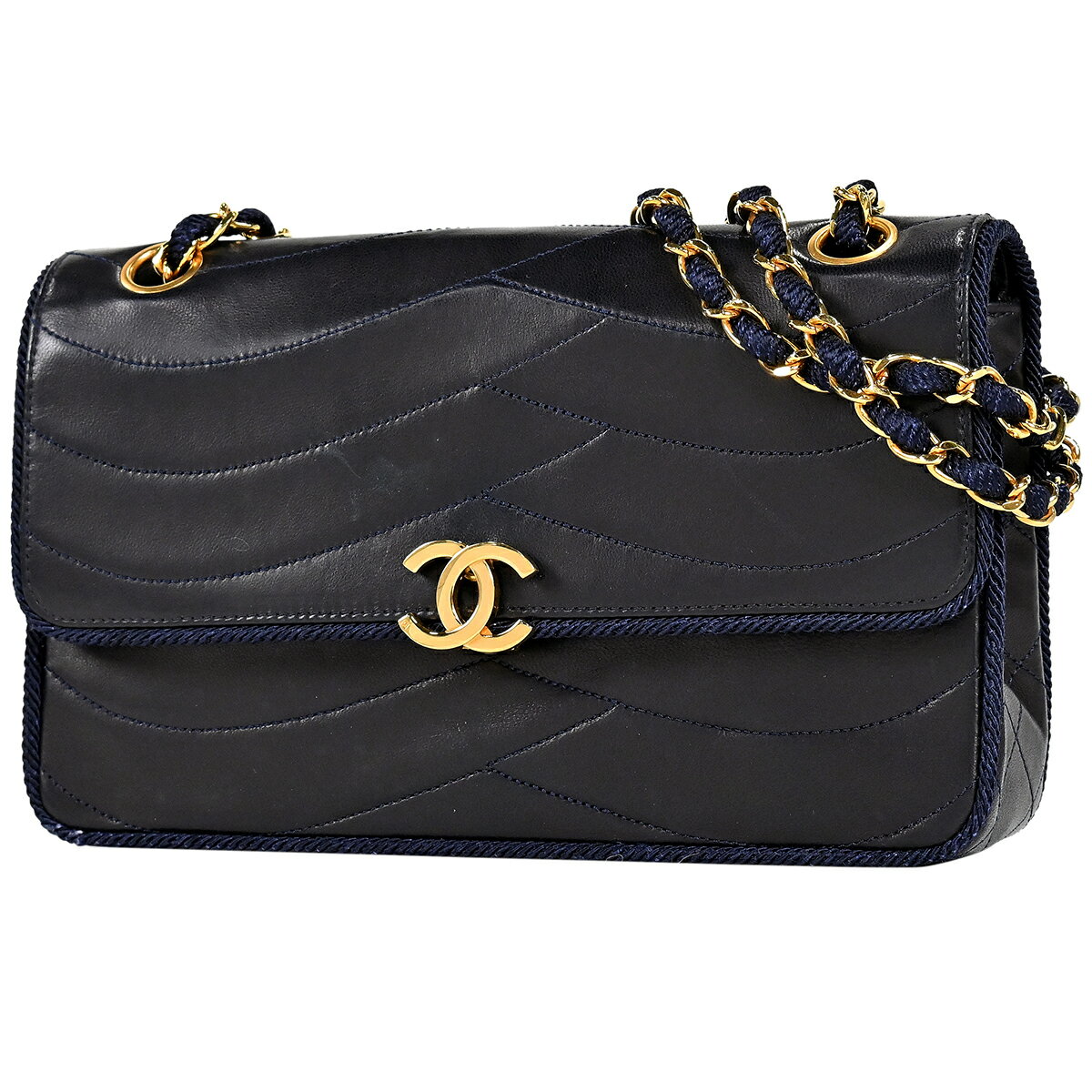 シャネル CHANEL ココマーク チェーン ショルダーバッグ マトラッセ ショルダーバッグ レザー ネイビー レディース 【中古】