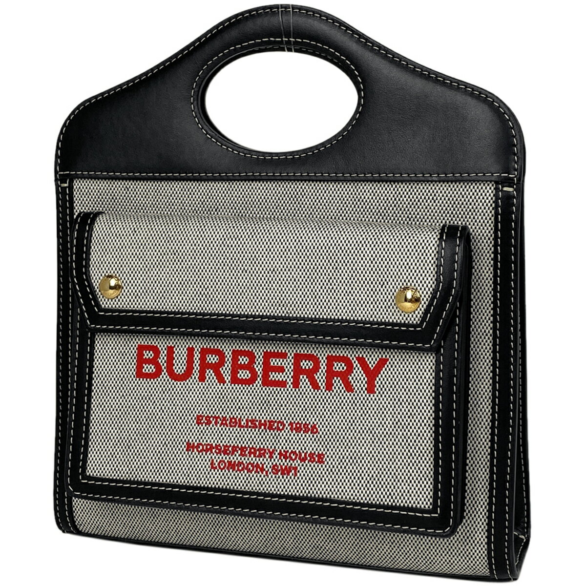 バーバリー BURBERRY ロゴ ハンドバッグ ポケットバッグ 2WAY ショルダーバッグ ハンドバッグ キャンバス グレー ブラック レディース 【中古】