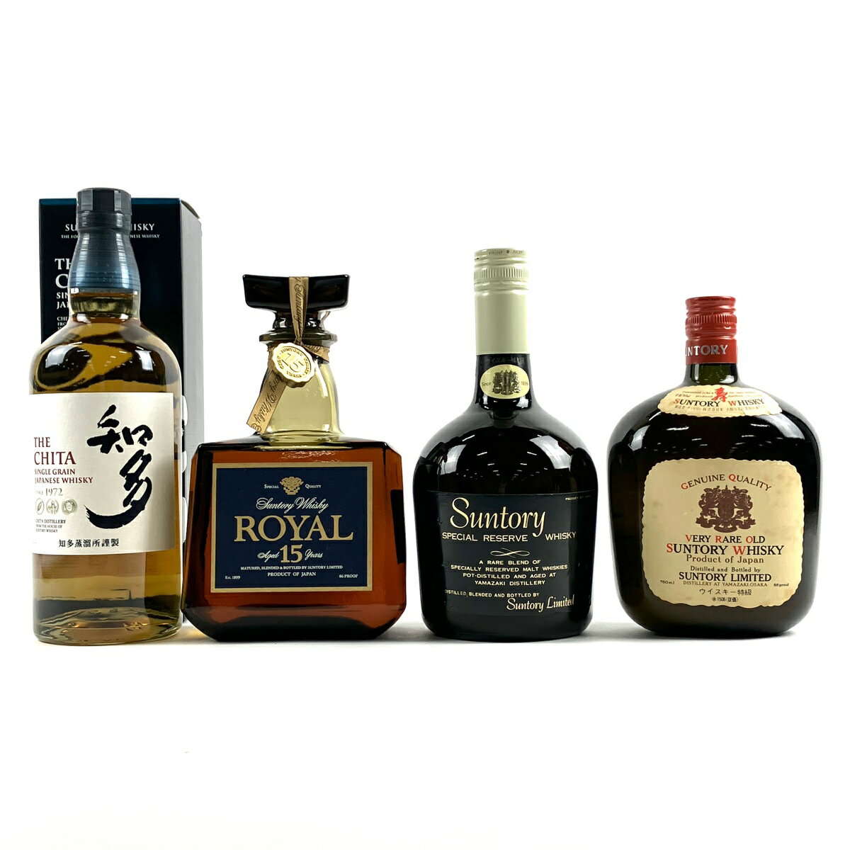 【東京都内限定発送】 4本 サントリー SUNTORY 知多 シングルグレーン ジャパニーズ ローヤル 15年 青ラベル スペシャルリザーブ ベリーレアオールド ウイスキー セット 【中古】