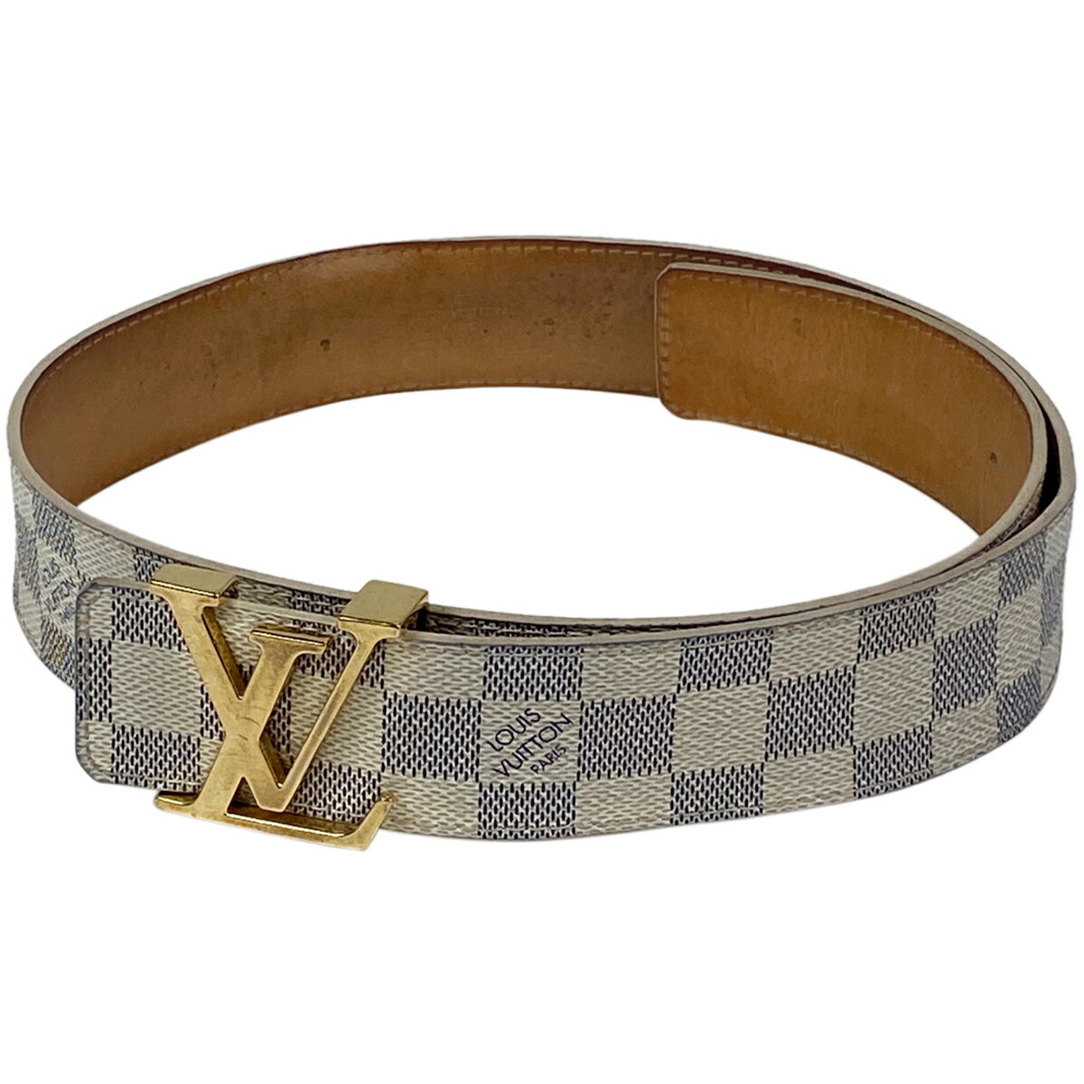 【ラッピング可】ルイ・ヴィトン Louis Vuitton サンチュール イニシャル ベルト ダミエアズール ホワイト メンズ 【中古】