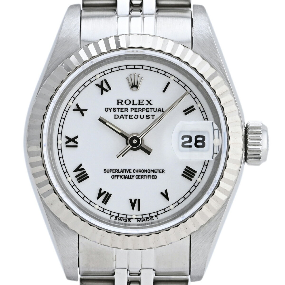 【ラッピング可】 ロレックス ROLEX デイトジャスト ローマン 69174 腕時計 SS WG 自動巻き ホワイト レディース 【中古】