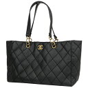 32％OFF シャネル CHANEL ココマーク トートバッグ チェーン ワイルドステッチ トートバッグ レザー ブラック レディース 【中古】 msp39