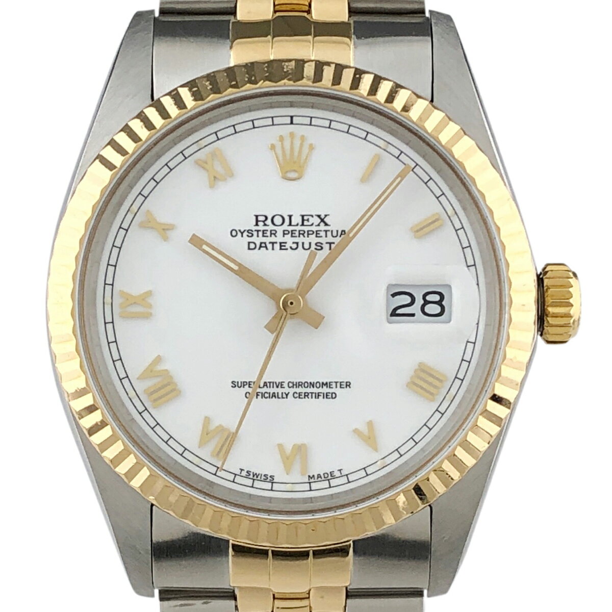 12％OFF 【ラッピング可】 ロレックス ROLEX デイトジャスト ローマン 16013 腕時計 SS YG 自動巻き ホワイト メンズ 【中古】 msp29