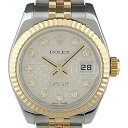 【ラッピング可】 ロレックス ROLEX デイトジャスト 10Pダイヤ 彫りコンピューター 179173G 腕時計 SS YG ダイヤモンド 自動巻き シルバー レディース 【中古】