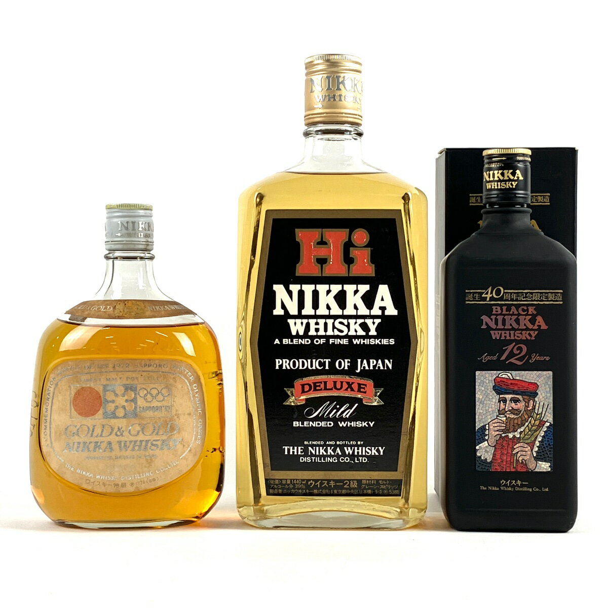 8％OFF 【東京都内限定発送】 3本 ニッカ NIKKA ゴールド 札幌冬季オリンピック記念ボトル 1972 ハイニッカ デラックス マイルド ブラック 12年 誕生40周年記念限定製造 ウイスキー セット 【中古】