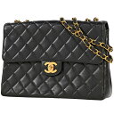 シャネル CHANEL デカ マトラッセ シングルフラップ チェーン ショルダーバッグ ココマーク Wチェーン レザー ブラック A04412 レディース 【中古】