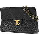 2％OFF シャネル CHANEL デカ マトラッセ シングルフラップ チェーン ショルダーバッグ ココマーク Wチェーン レザー ブラック A01094 レディース 【中古】 msp29