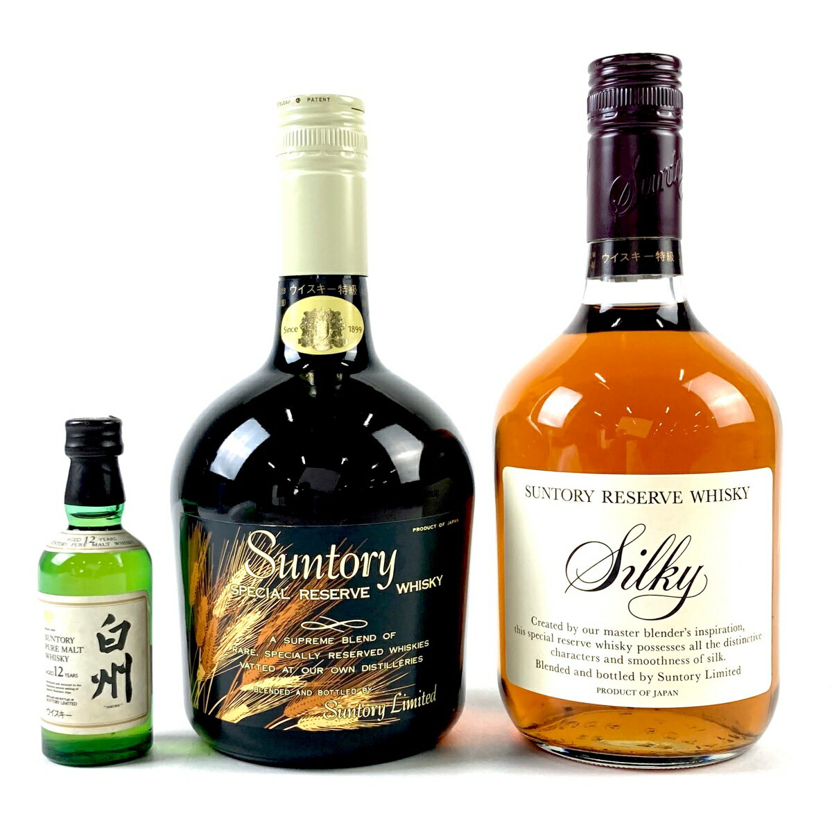 【東京都内限定発送】 3本 サントリー SUNTORY 白州 12年 ピュアモルト スペシャルリザーブ シルキー ウイスキー セット 【中古】