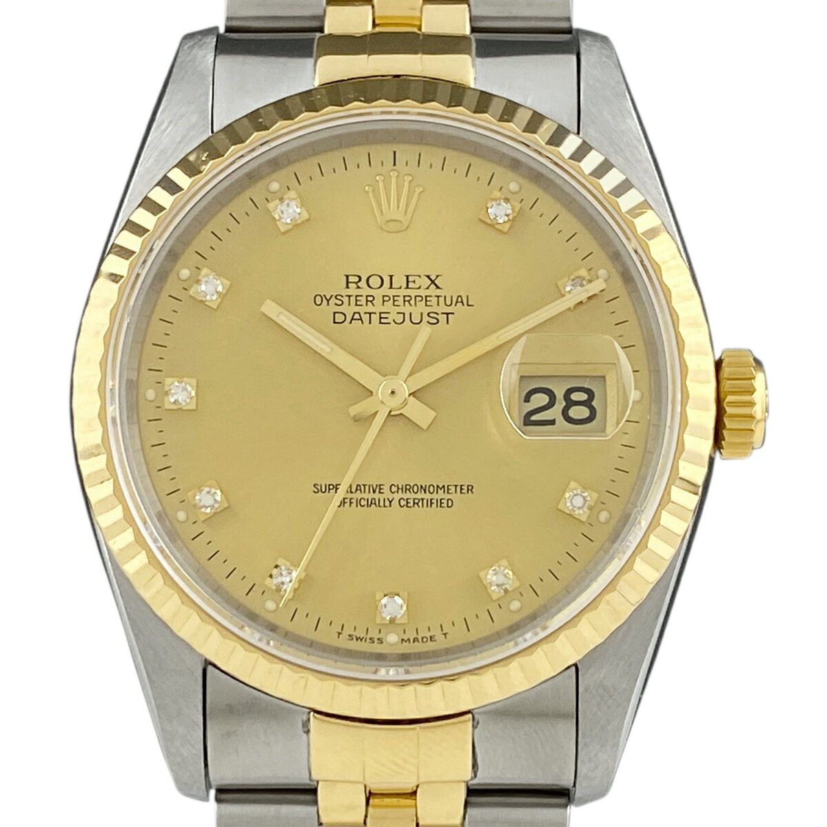 【ラッピング可】 ロレックス ROLEX デイトジャスト 10Pダイヤ 16233G 腕時計 SS YG ダイヤモンド 自動巻き シャンパンゴールド メンズ 【中古】