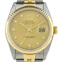 4％OFF 【ラッピング可】 ロレックス ROLEX デイトジャスト 10Pダイヤ 16233G 腕時計 SS YG ダイヤモンド 自動巻き シャンパンゴールド メンズ 【中古】 msp29