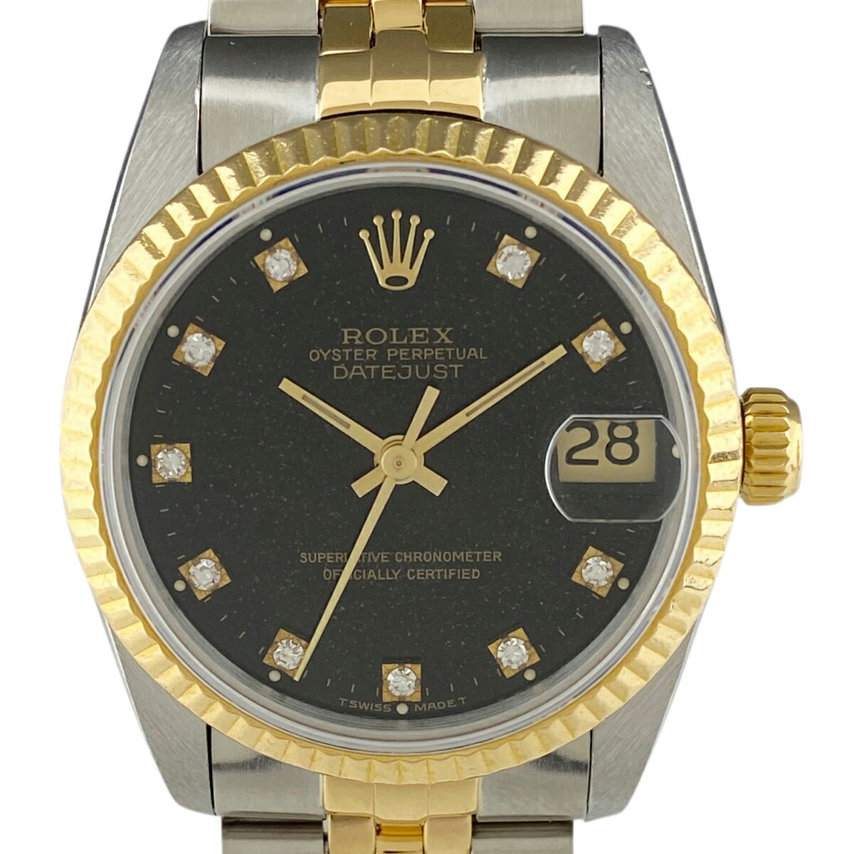 4％OFF 【ラッピング可】 ロレックス ROLEX デイトジャスト 10Pダイヤ 68273G 腕時計 SS YG ダイヤモンド 自動巻き ブラック ボーイズ 【中古】 msp29