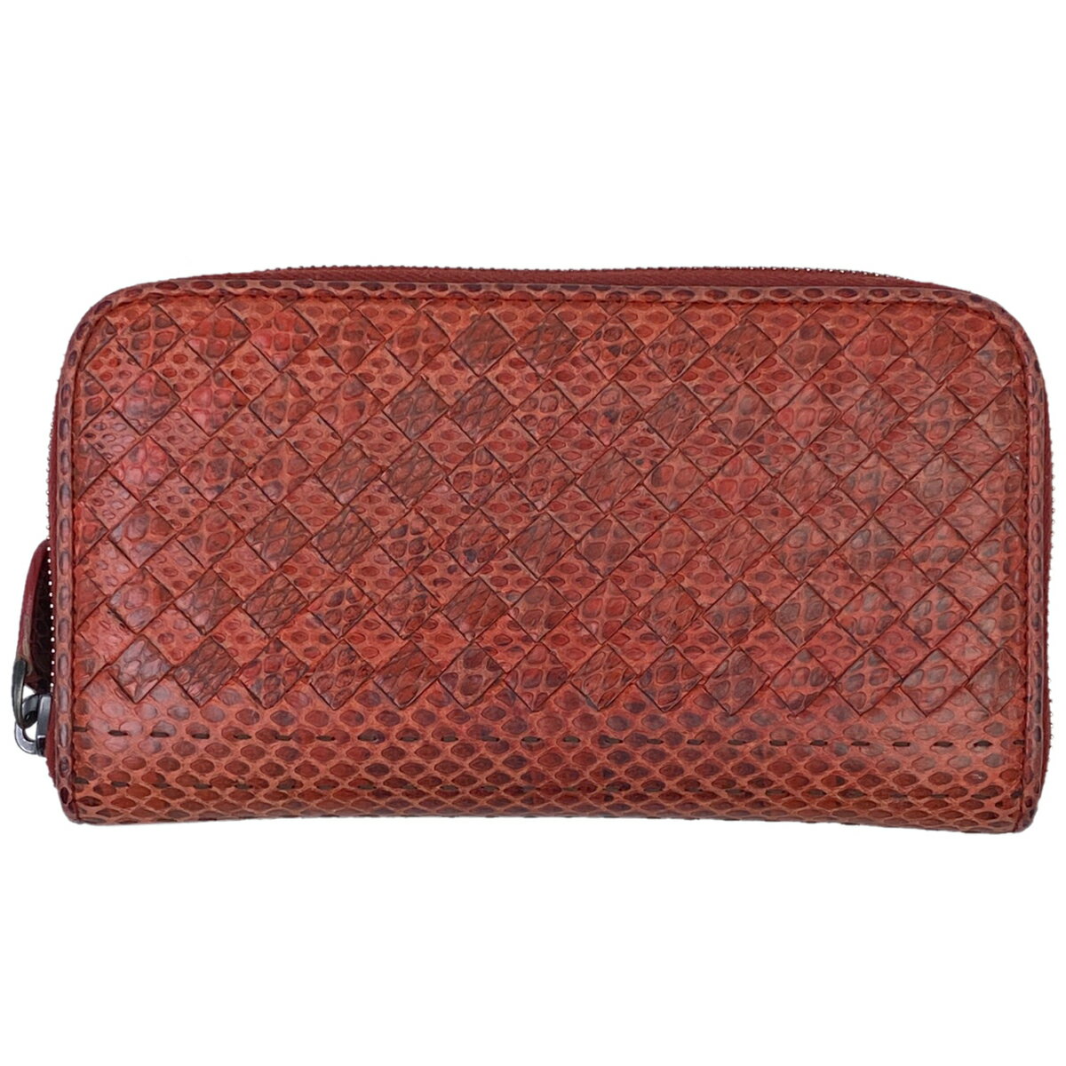 31％OFF 【ラッピング可】ボッテガヴェネタ BOTTEGAVENETA イントレチャート ラウンドファスナー 長財布 札入れ 小銭入れ 編み込み 型押し 長財布 レザー レッド レディース 【中古】 msp39