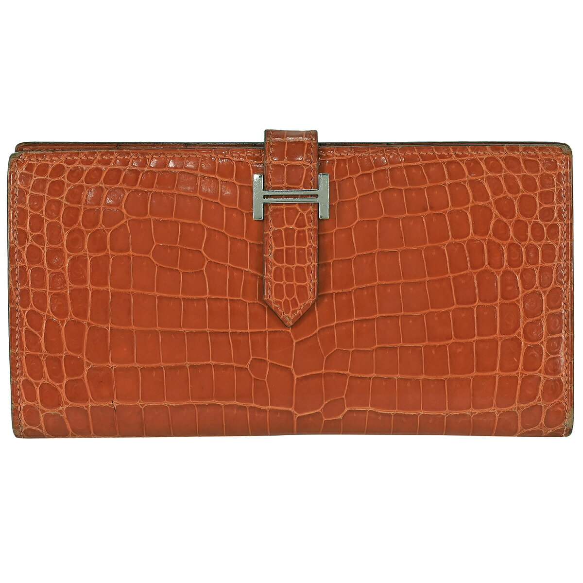 11％OFF 【ラッピング可】エルメス HERMES ベアン クラシック Hロゴ 二つ折り 長財布 ニロティカス オレンジ □K レディース 【中古】 msp29