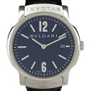 9％OFF 【ラッピング可】 ブルガリ BVLGARI ソロテンポ ST35S 腕時計 SS レザー クォーツ ブルー メンズ 【中古】 msp29