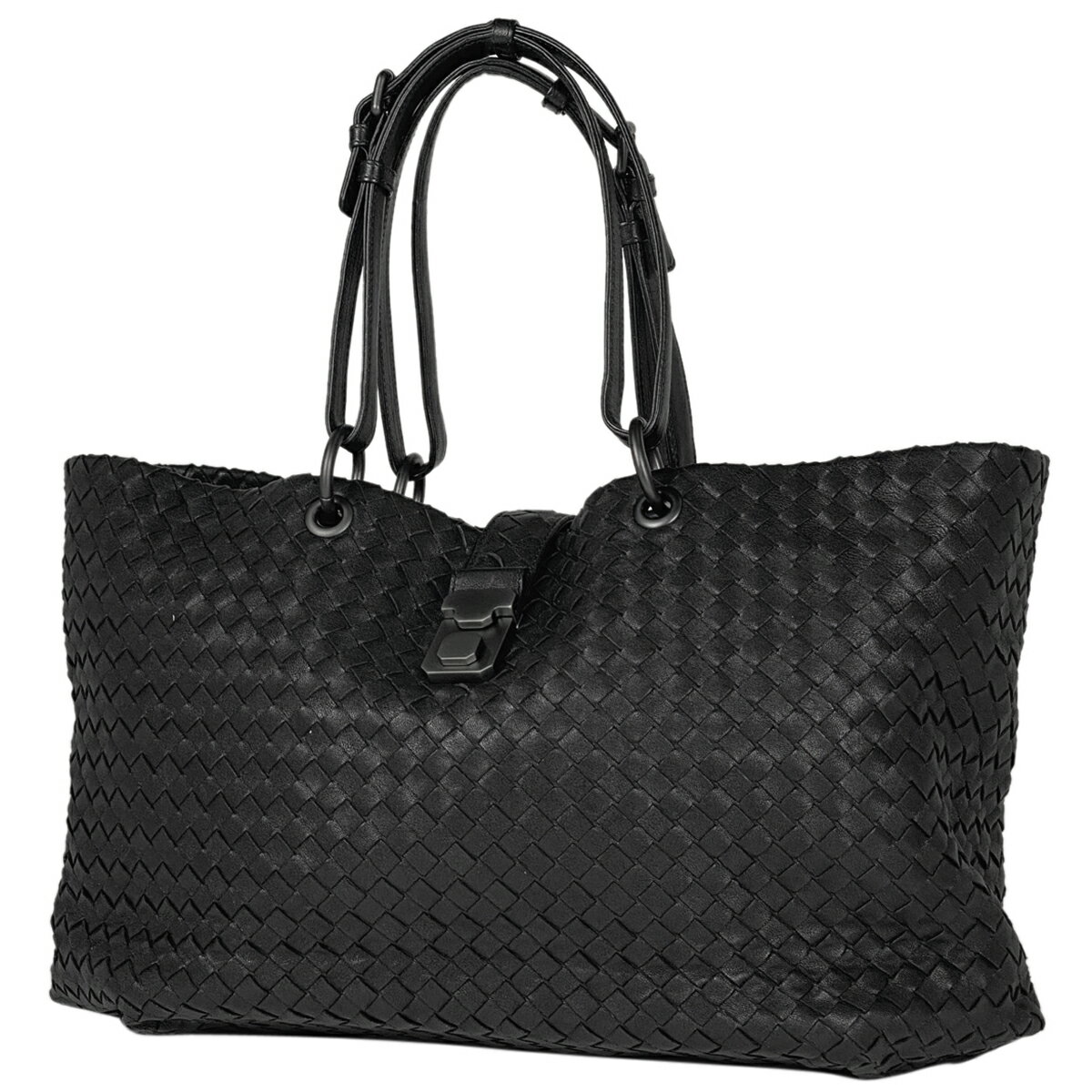 1％OFF ボッテガヴェネタ BOTTEGAVENETA イントレチャート トートバッグ 編み込み メッシュ ハンドバッグ レザー ブラック レディース 【中古】 msp29