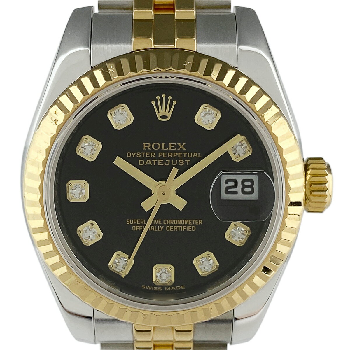 9％OFF 【ラッピング可】 ロレックス ROLEX デイトジャスト 10Pダイヤ 179173G 腕時計 SS YG ダイヤモンド 自動巻き ブラック レディース 【中古】 msp29