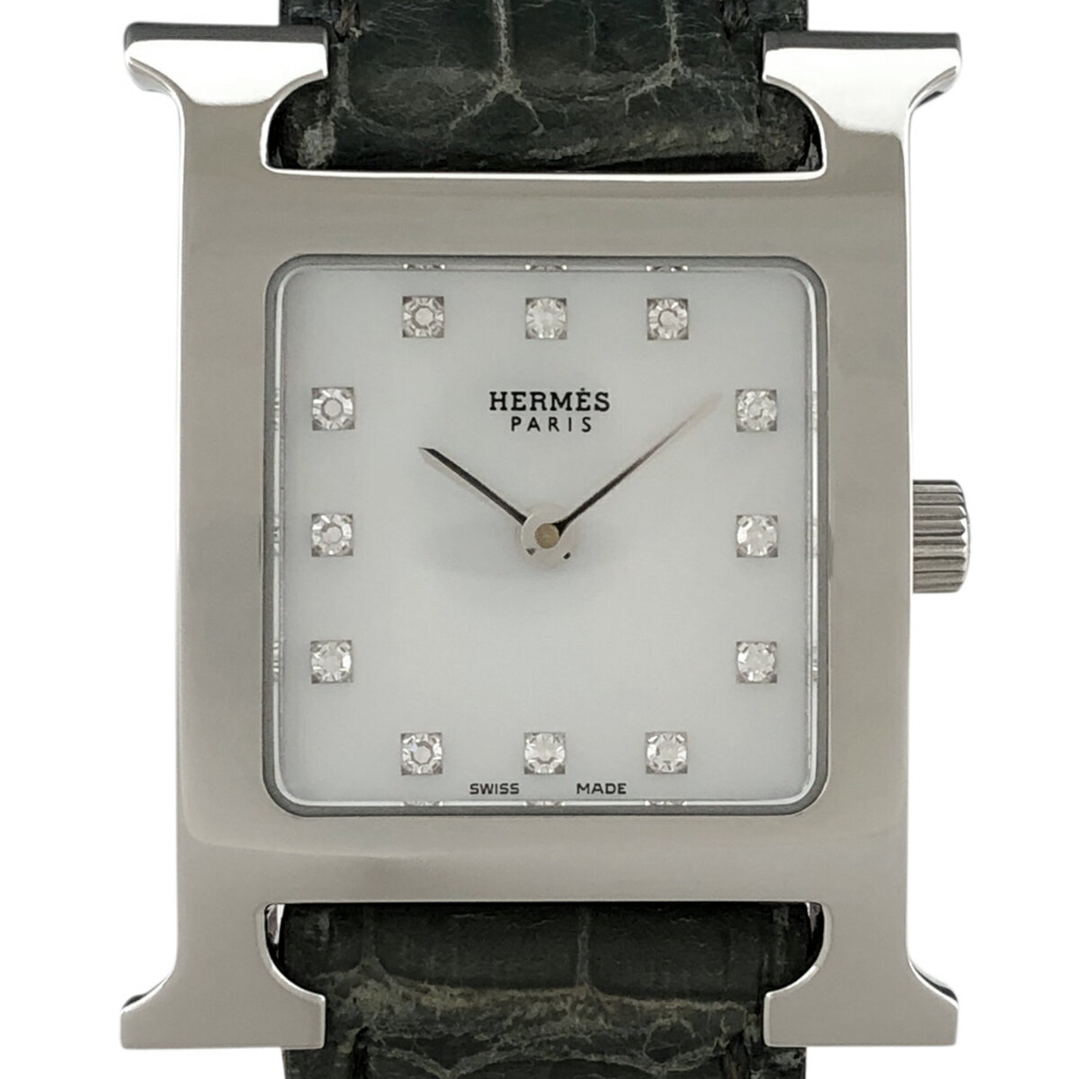 6％OFF 【ラッピング可】 エルメス HERMES Hウォッチ ダイヤインデックス HH1.210 腕時計 SS レザー ダイヤモンド クォーツ ホワイト レディース 【中古】 msp29