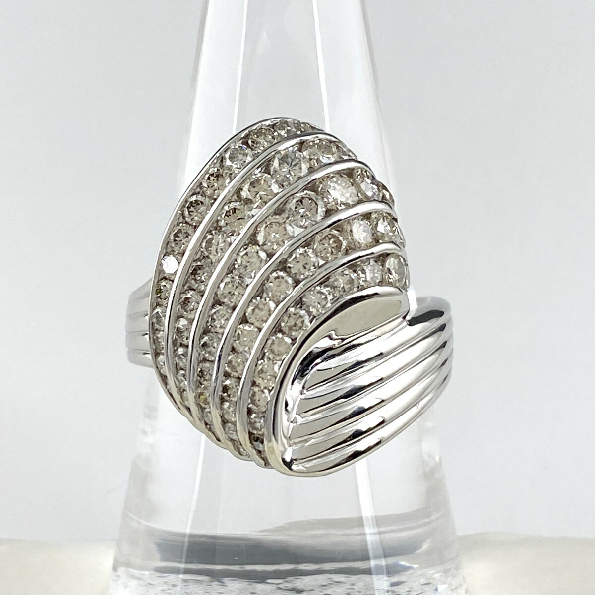 【ラッピング可】 メレダイヤ デザインリング プラチナ 指輪 リング 19号 Pt900 ダイヤモンド メンズ 【中古】