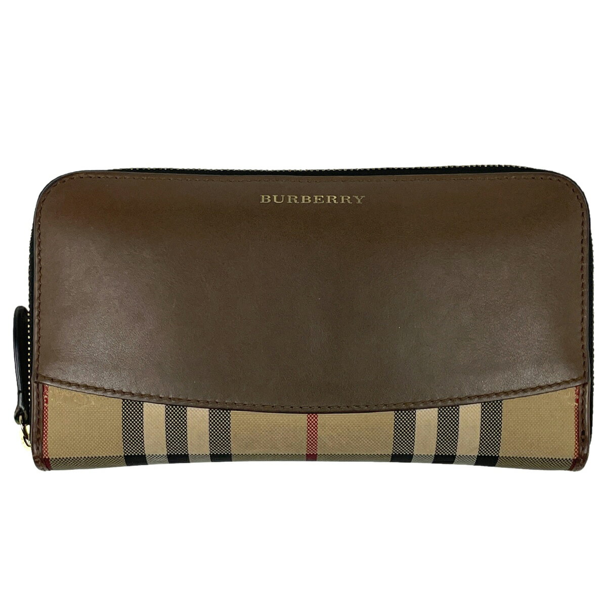 26％OFF 【ラッピング可】バーバリー BURBERRY チェック柄 ラウンドファスナー 長財布 札入れ 小銭入れ ラウンドジップ 長財布 キャンバス ブラウン レディース 【中古】 msp29