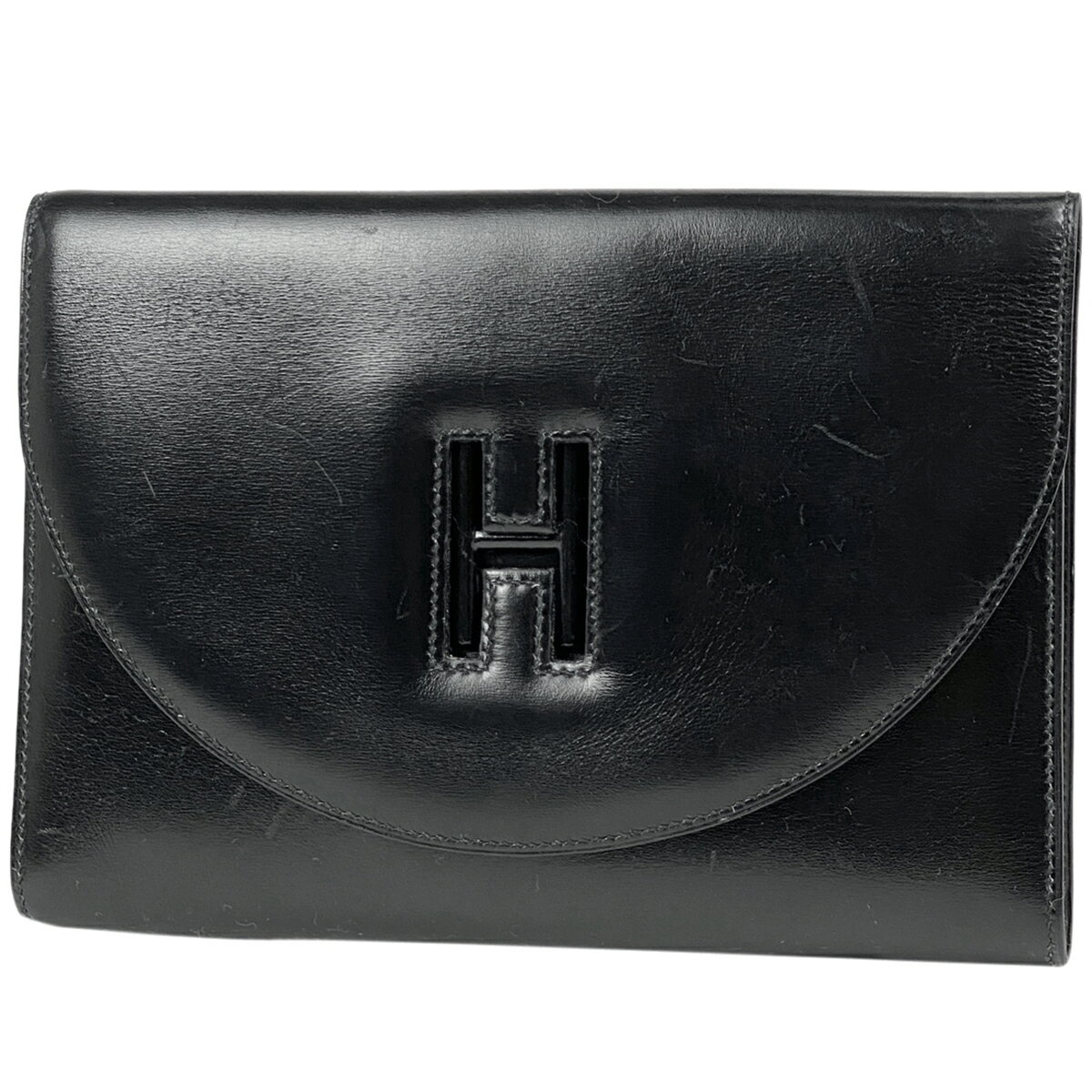 23％OFF エルメス HERMES Hロゴ クラッチバッグ プッシュロック クラッチバッグ レザー ブラック 〇R レディース 【中古】 msp29