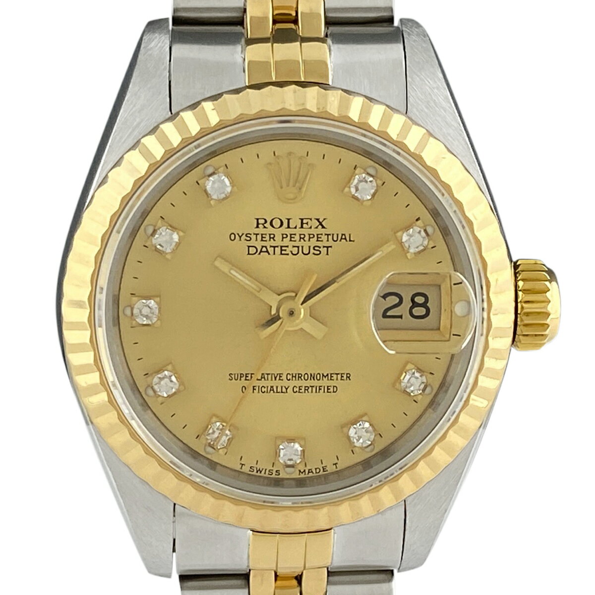 5％OFF 【ラッピング可】 ロレックス ROLEX デイトジャスト 10Pダイヤ 69173G 腕時計 SS YG ダイヤモンド 自動巻き シャンパンゴールド レディース 【中古】 msp29