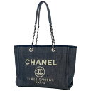 シャネル CHANEL ドーヴィルライン チェーン トートバッグ ココマーク ショルダーバッグ デニム ネイビー A67001 レディース 【中古】