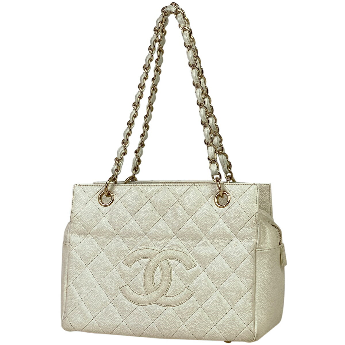 12％OFF シャネル CHANEL ココマーク チェーン トートバッグ マトラッセ ハンドバッグ キャビアスキン ホワイト A18004 レディース 【中古】 msp29