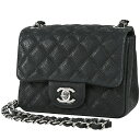 シャネル CHANEL ミニ マトラッセ シングルフラップ チェーン ショルダーバッグ ココマーク キャビアスキン ブラック A01115 レディース 【中古】