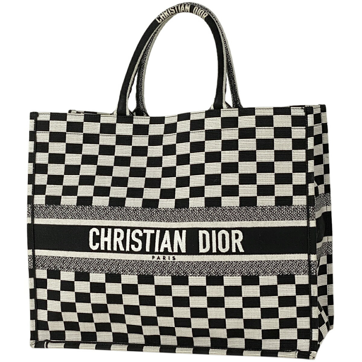 3％OFF クリスチャンディオール Christian Dior ブックトート ラージバッグ ロゴ チェック ハンドバッグ トートバッグ キャンバス ブラック ホワイト レディース 【中古】 msp29