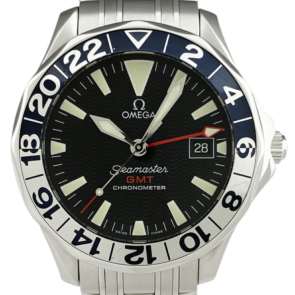 【ラッピング可】 オメガ OMEGA シーマスター 300 GMT 50周年記念モデル 2534.50 腕時計 SS 自動巻き ブラック メンズ 【中古】