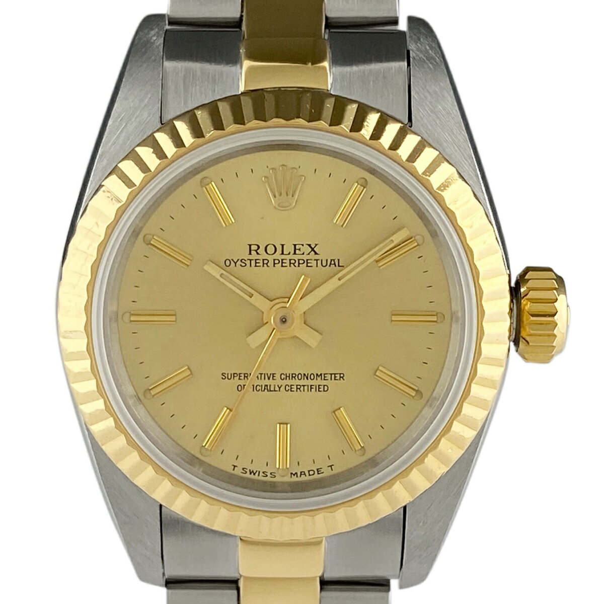 10％OFF 【ラッピング可】 ロレックス ROLEX オイスターパーペチュアル 67193 腕時計 SS YG 自動巻き シャンパンゴールド レディース 【中古】 msp29