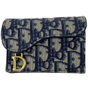 【ラッピング可】クリスチャンディオール Christian Dior トロッター柄 カードケース 名刺入れ カードケース キャンバス レザー ネイビー レディース 【中古】