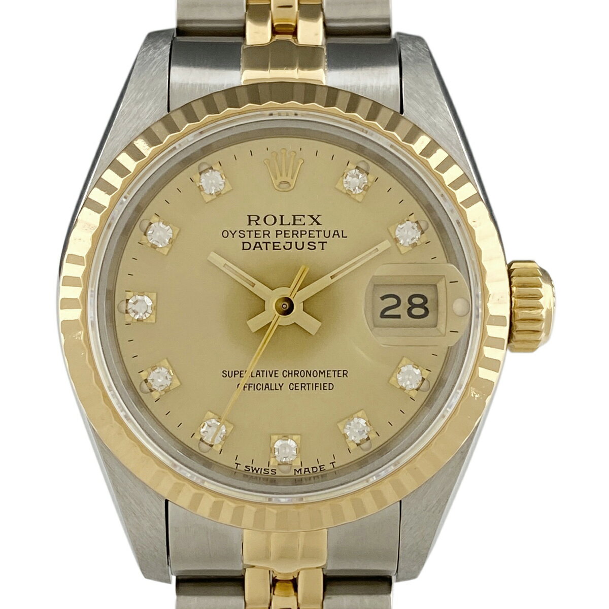 【ラッピング可】 ロレックス ROLEX デイトジャスト 10Pダイヤ 69173G 腕時計 SS YG ダイヤモンド 自動巻き シャンパンゴールド レディース 【中古】