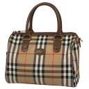 バーバリー BURBERRY ロゴ ハンドバッグ チェック柄 ミニボストン ハンドバッグ キャンバス ブラウン レディース 【中古】