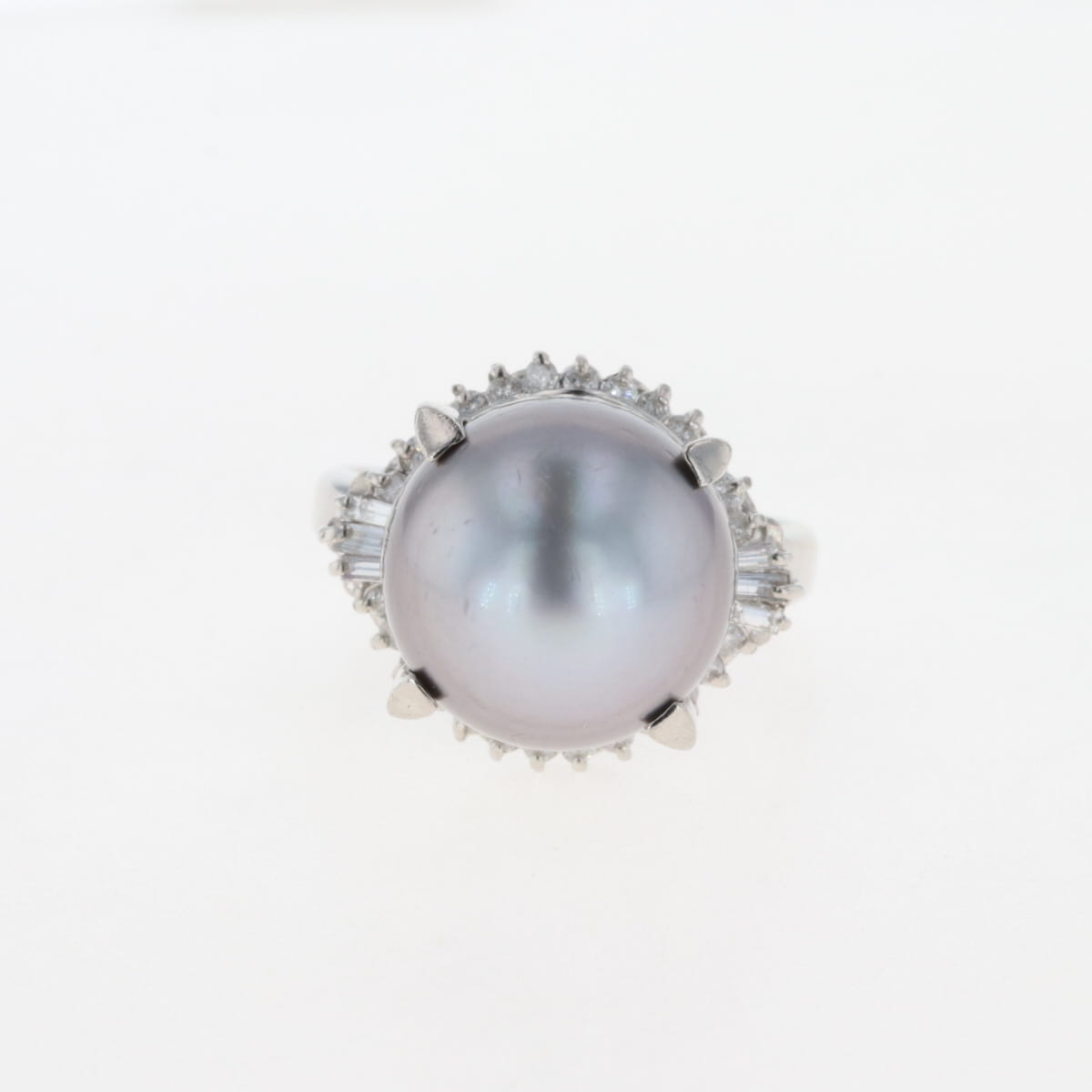 【ラッピング可】 パール デザインリング プラチナ 指輪 メレダイヤ 真珠 リング 18号 Pt900 パール ダイヤモンド メンズ 【中古】