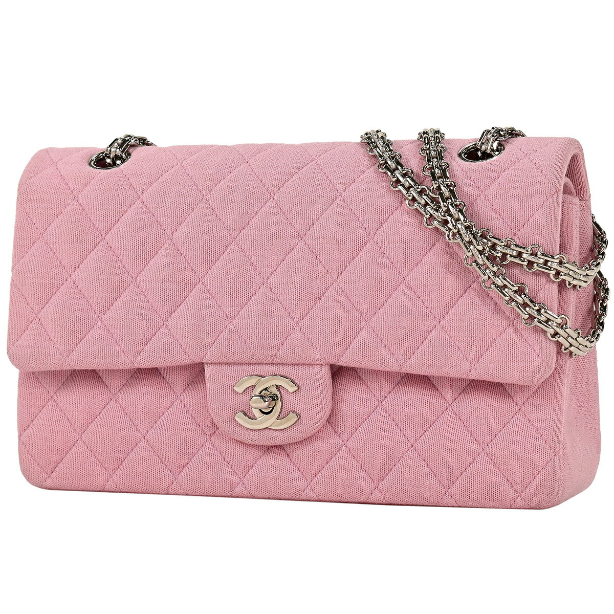 シャネル CHANEL マトラッセ Wフラップ チェーン ショルダーバッグ ココマーク ジャージー ピンク A01112 レディース 【中古】