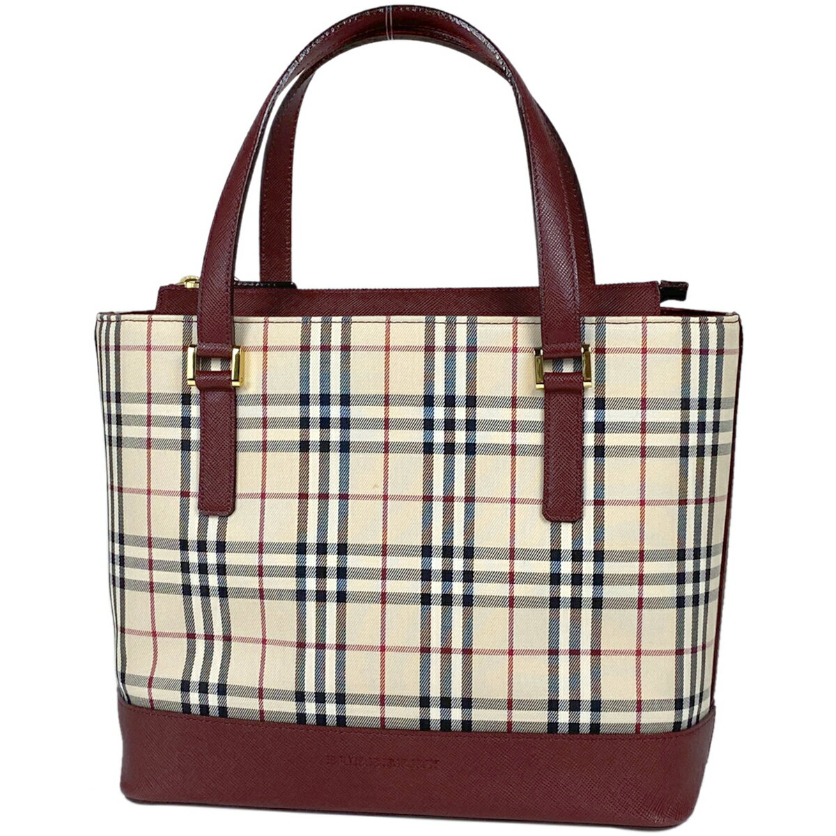 11％OFF バーバリー BURBERRY チェック柄 ハンドバッグ ノバチェック ハンドバッグ キャンバス ベージュ レッド レディース 【中古】 msp29