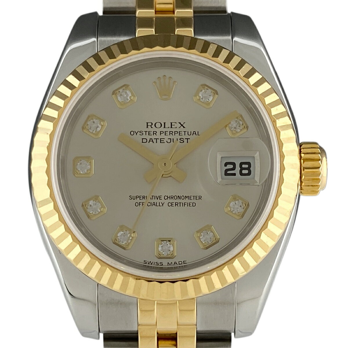 【ラッピング可】 ロレックス ROLEX デイトジャスト 10Pダイヤ 179173G 腕時計 SS YG ダイヤモンド 自動巻き シルバー レディース 【中古】